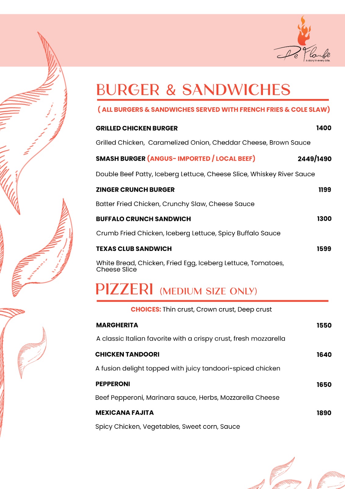 De Flambe Menu of Burger Boulevard