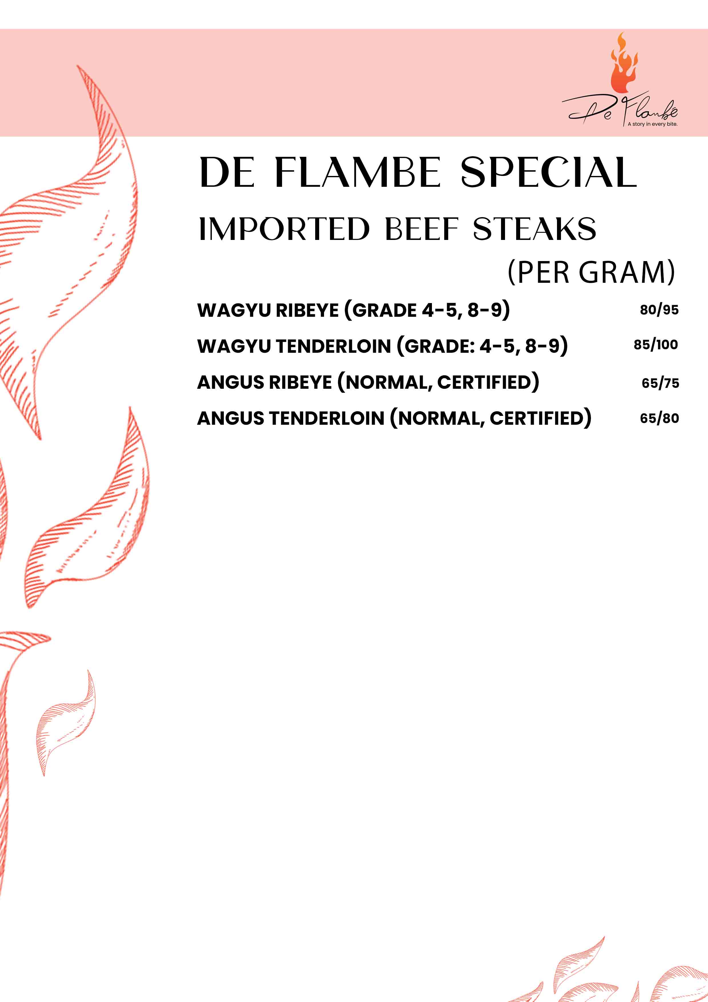 De Flambe Menu of Breakfast and Omelette